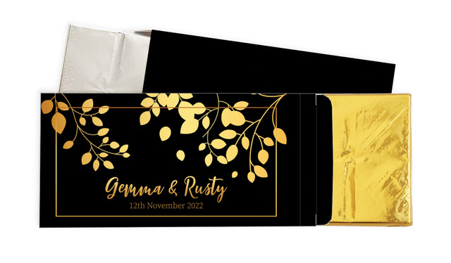 Gold Leaves Wedding Personalised Chocolate Bar In A Box