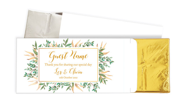 Leaves On Gold Wedding Personalised Chocolate Bar In A Box