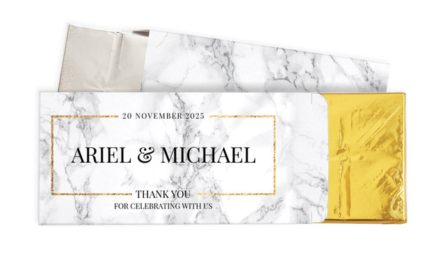 Marble Gold Frame Wedding Personalised Chocolate Bar In A Box