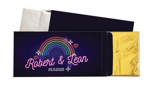 Neon Rainbow Wedding Personalised Chocolate Bar In A Box