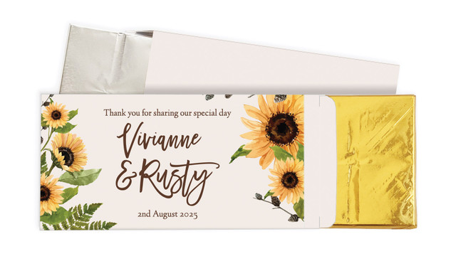 Rustic Sunflower Wedding Personalised Chocolate Bar In A Box
