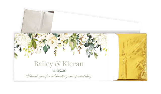 White Roses Hanging Wedding Personalised Chocolate Bar In A Box