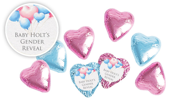 Balloons Gender Reveal Personalised Foil Chocolate Hearts