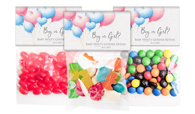 Balloons Gender Reveal Personalised Lolly Bag With Topper