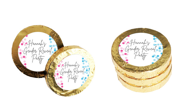 Confetti Gender Reveal Custom Gold Chocolate Coin