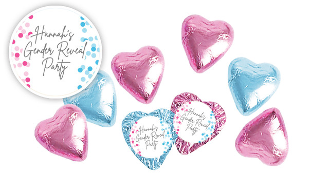Confetti Gender Reveal Personalised Foil Chocolate Hearts