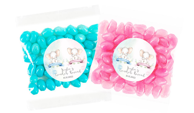 Sitting Elephants Gender Reveal Personalised Lolly Bag 55g (Choice Of Filling)