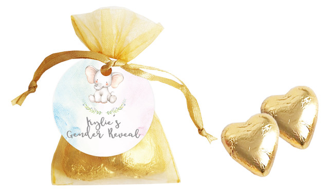 Sitting Elephants Gender Reveal Personalised Organza Bag