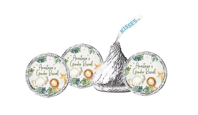 Animals On Safari Gender Reveal Personalised Hersheys Kisses