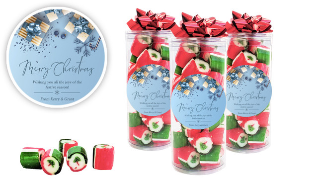 Baby Blue Christmas Personalised Custom Rock Candy Tube
