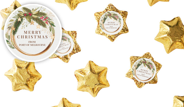 Golden Wreath Christmas Personalised Chocolate Stars