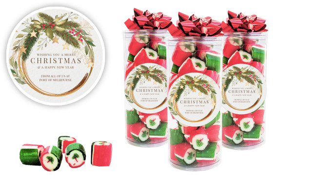 Golden Wreath Christmas Personalised Custom Rock Candy Tube