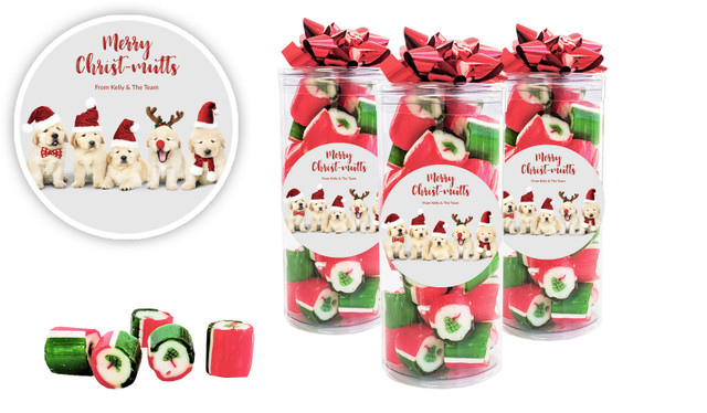 Gorgeous Puppies Christmas Personalised Custom Rock Candy Tube