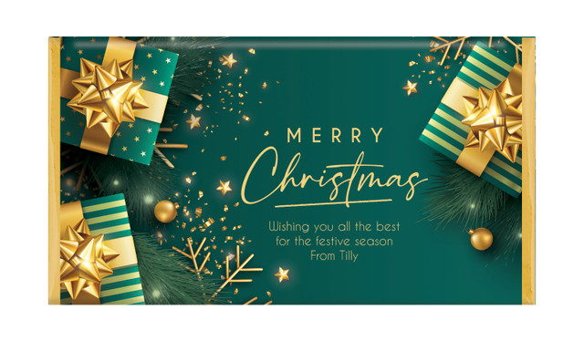 Green And Gold Gifts Christmas Personalised Chocolate Bars