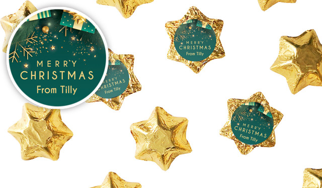 Green And Gold Gifts Christmas Personalised Chocolate Stars