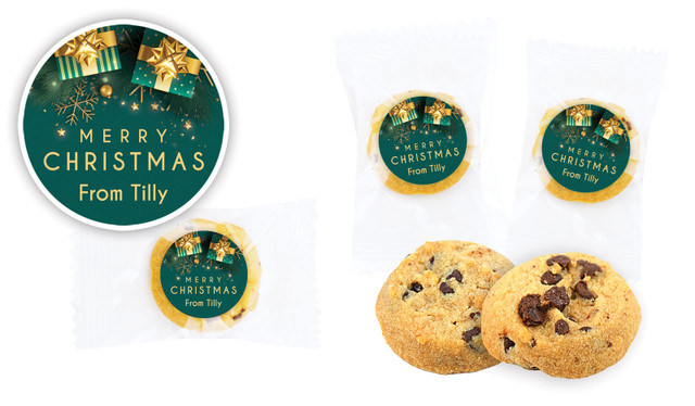 Green And Gold Gifts Christmas Bite-Size Personalised Cookie 5g