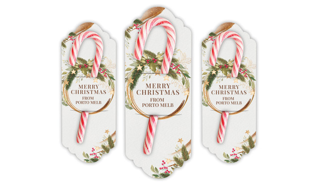 Golden Wreath Personalised Christmas Candy Cane Card