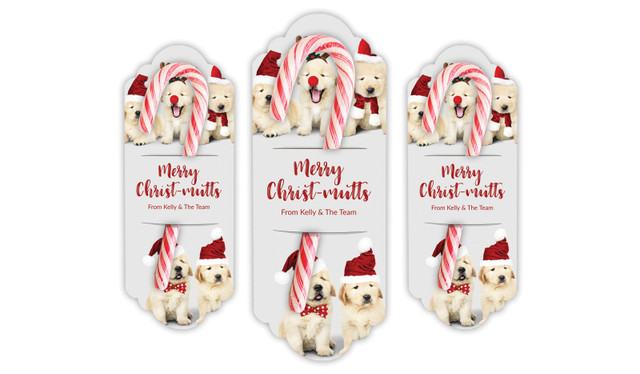 Gorgeous Puppies Personalised Christmas Candy Cane Card