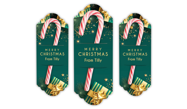 Green And Gold Gifts Personalised Christmas Candy Cane Card