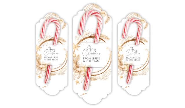 Natural Gold Personalised Christmas Candy Cane Card