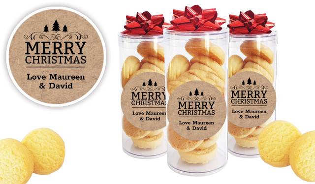 Merry Christmas On Kraft Personalised Shortbread Cookie Jar