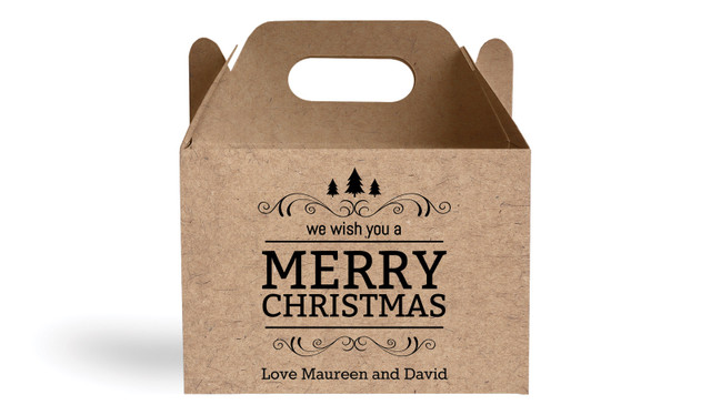 Merry Christmas On Kraft Personalised Gable Favour Box