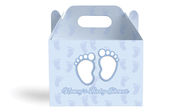 Baby Feet Blue Baby Shower Personalised Gable Favour Box