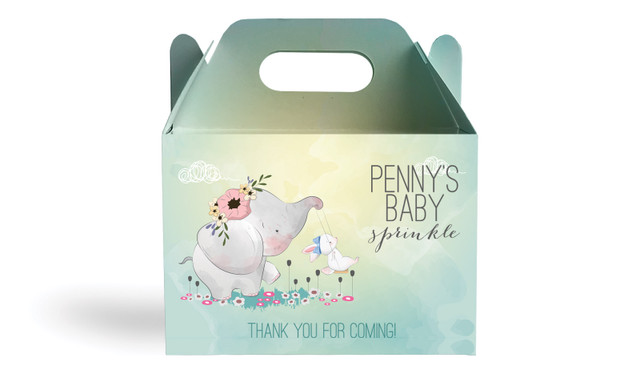 Elephant And Friend Baby Shower Personalised Gable Favour Box