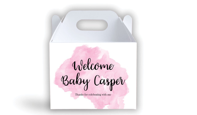 A Splash Of Watercolour Pink Birth Announcement Personalised Gable Favour Box