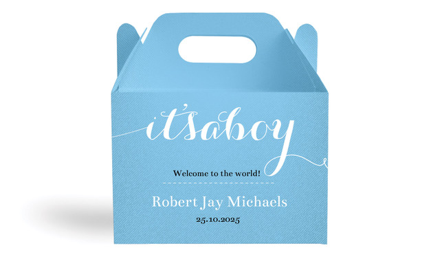 Flowing Words Boys Birth Announcement Personalised Gable Favour Box