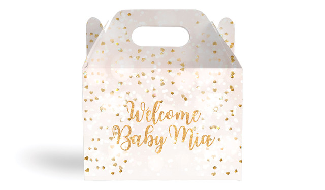 Heart Confetti Birth Announcement Personalised Gable Favour Box
