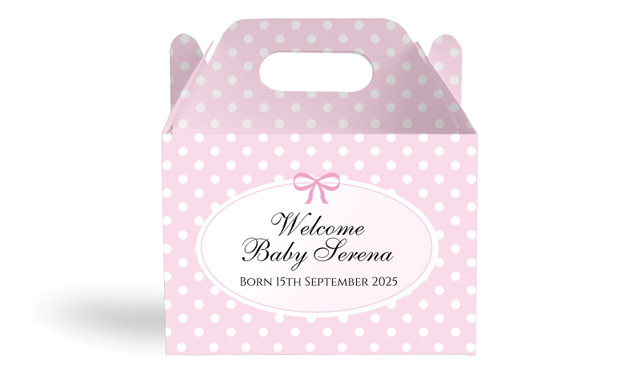 Polkadot Pink Birth Announcement Personalised Gable Favour Box