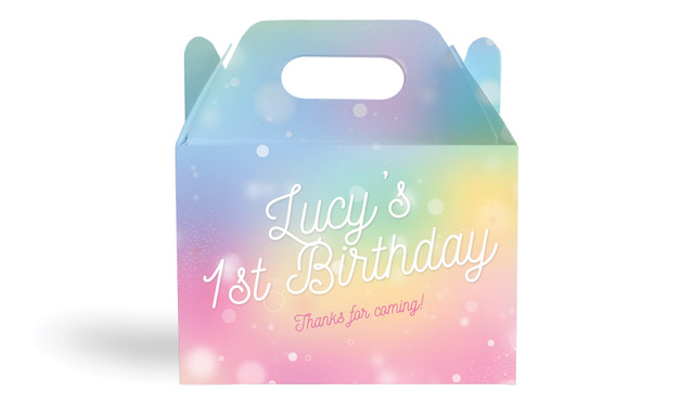 Rainbow Sparkle Kids Party Personalised Gable Favour Box