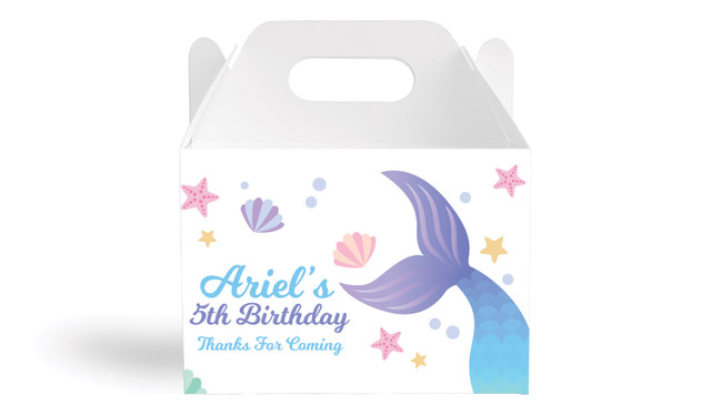 Mermaid Kids Party Personalised Gable Favour Box