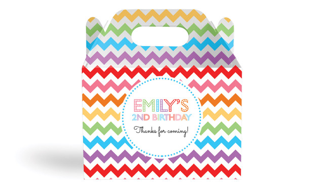 Chevron Rainbow Kids Party Personalised Gable Favour Box