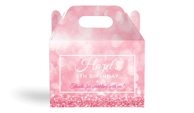 Pink Glitter Kids Party Personalised Gable Favour Box