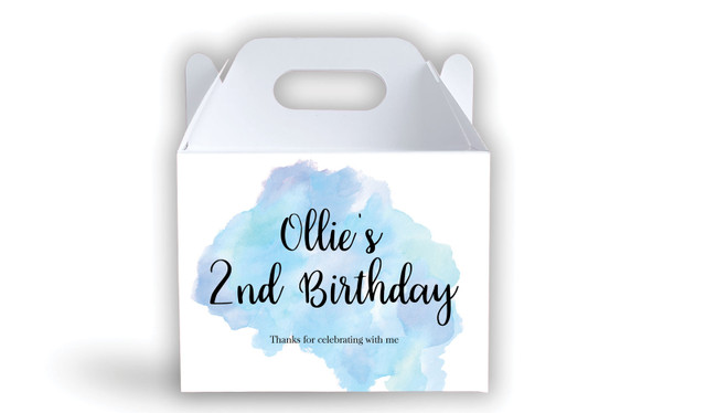 A Splash Of Watercolour Blue Kids Party Personalised Gable Favour Box