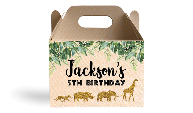 Jungle Gold Kids Party Personalised Gable Favour Box