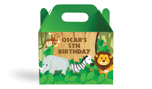 Jungle Animals Kids Party Personalised Gable Favour Box