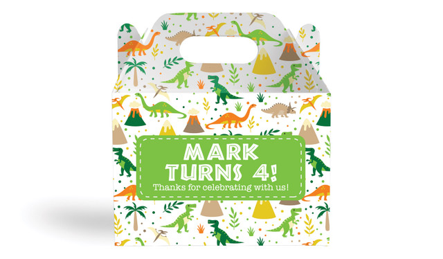 Dinosaur Background Kids Party Personalised Gable Favour Box