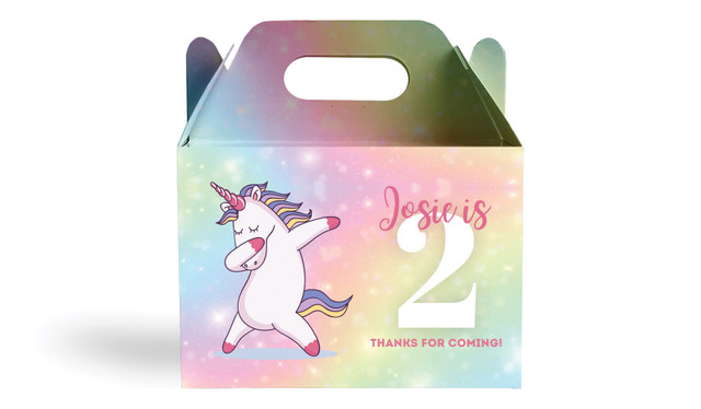 Unicorn Dabbing Kids Party Personalised Gable Favour Box