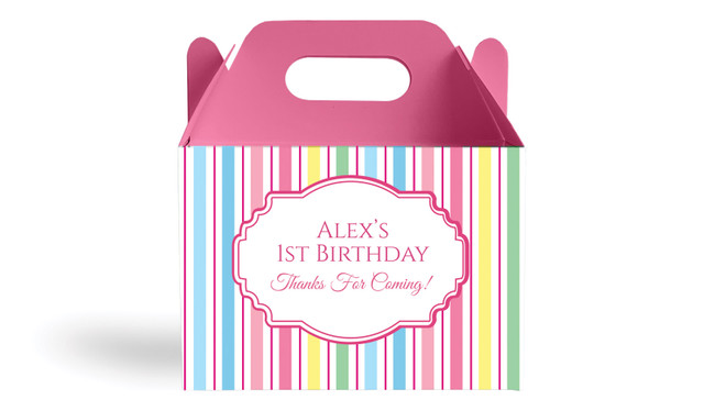 Pastel Stripe Kids Party Personalised Gable Favour Box