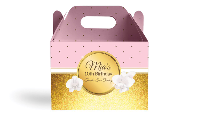 Pink & Gold Kids Party Personalised Gable Favour Box