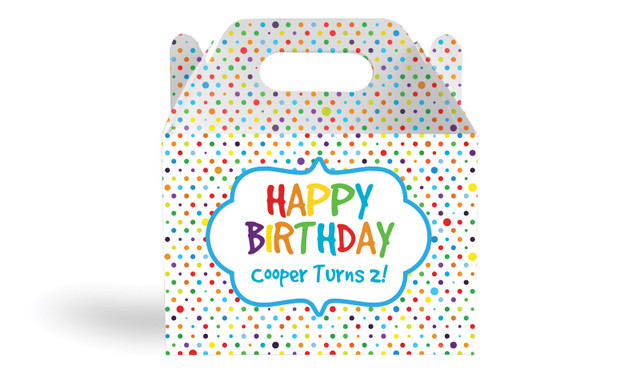 Happy Dots Kids Party Personalised Gable Favour Box