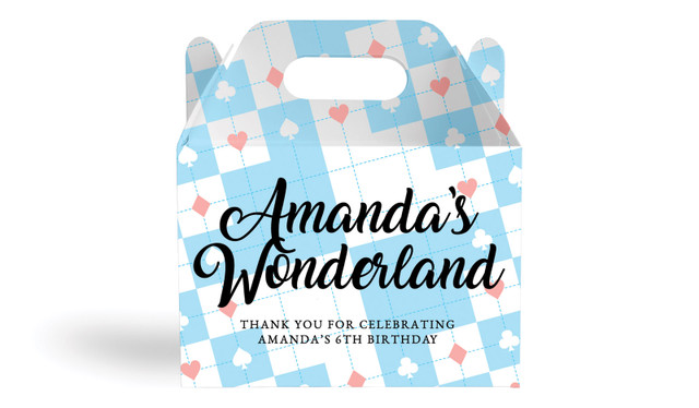 Alice In Wonderland Kids Party Personalised Gable Favour Box