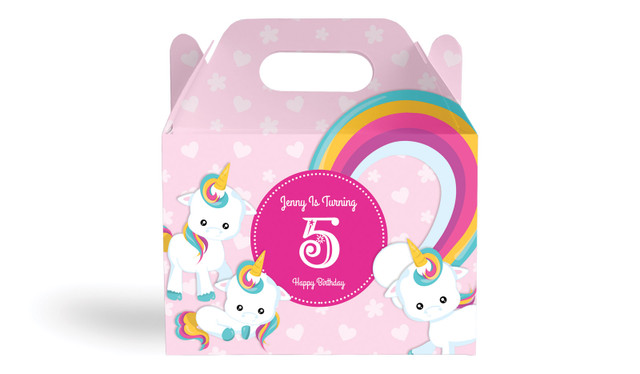 Unicorn Trio Kids Party Personalised Gable Favour Box