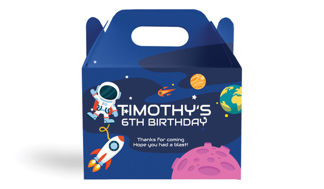 Astronaut Kids Party Personalised Gable Favour Box