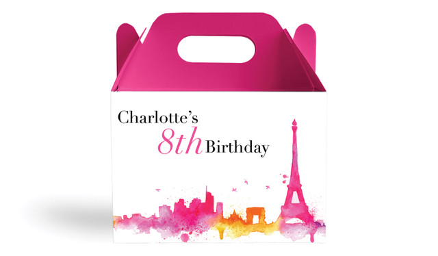 Paris Watercolour Kids Party Personalised Gable Favour Box
