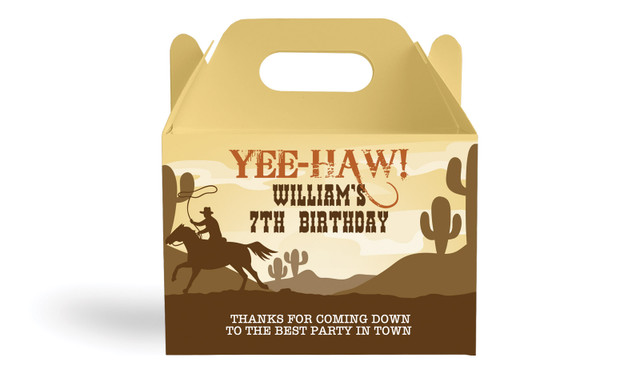 Cowboy Kids Party Personalised Gable Favour Box