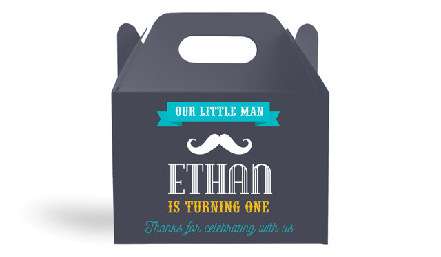 Little Man Moustache Kids Party Personalised Gable Favour Box